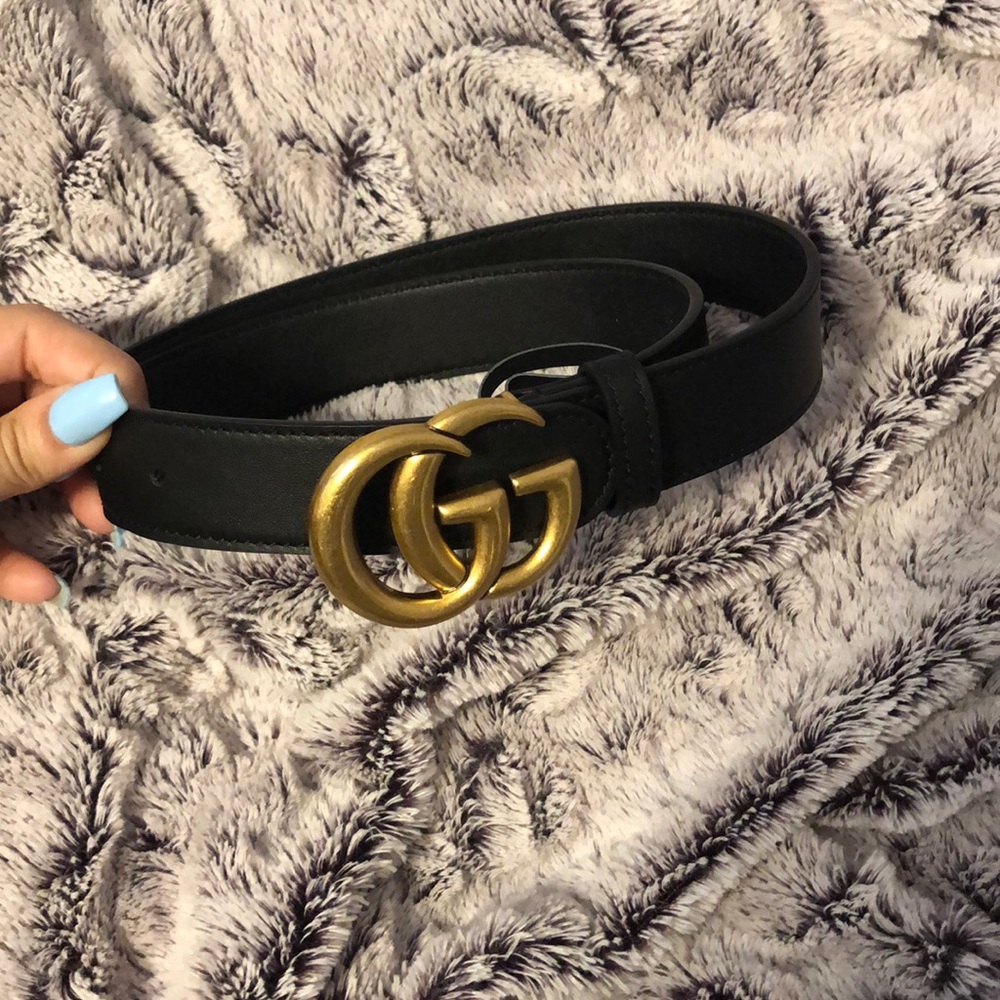Gucci leather belt double G buckle